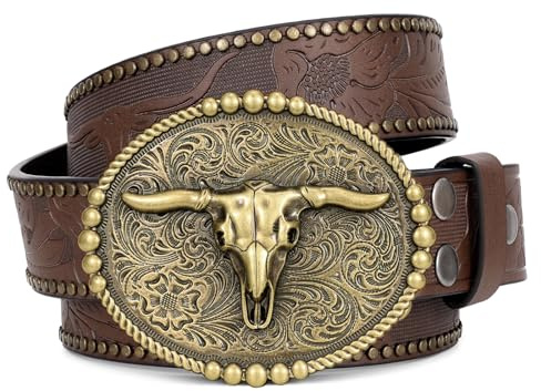 XIAOWU Western Kunstleder Gürtel für Damen Herren, Cowboy Cowgirl Attraktive Schnalle Retro Geprägter Kostüm Gürtel