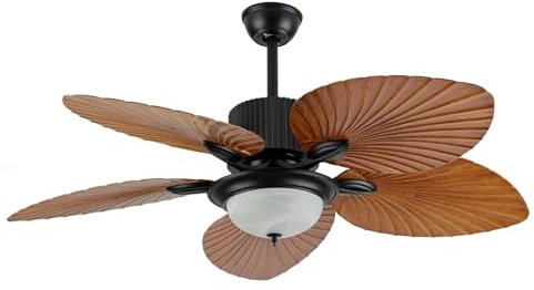 52 Ih Vintage Palm Leaf Ceiling Fan With Led Lights And Remote Control, 3 Color Changing Lights, Pure Copper Motor Fan, Brown, AC110-120V_36-56W