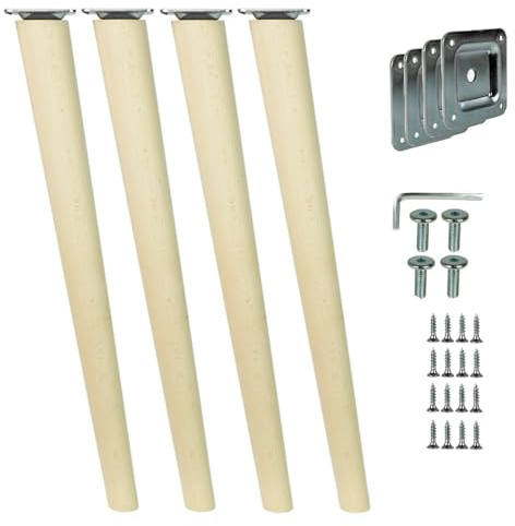 WAMAK 4X Holz Schrank Beine - Massivholz Möbelfüße, konisch oder gerade, ideal als Möbelbeine für Schränke, Tische, Regale sowie Betten, Sofas – Stabilität und stilvolles Design (Schräg 45 cm)