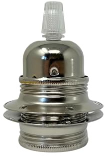 HALOTEC | Portalámparas metálico E27 gris nickel con arandelas para pantalla | Casquillo estándar E27 | Montado con presacable para colgantes | Diseño seguro y versátil