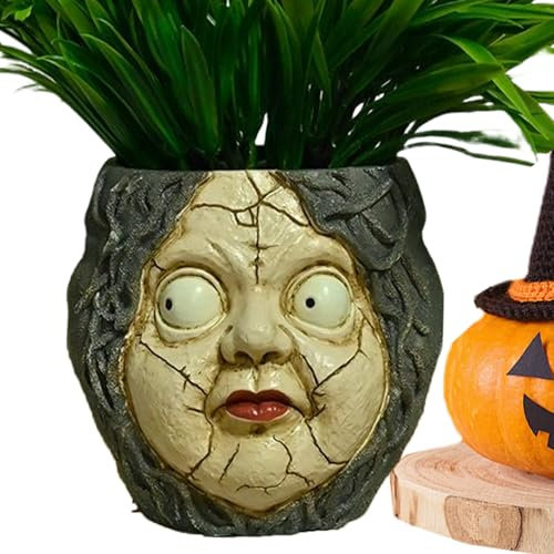 0ffice Hal Pflanzgefäß mit abstraktem Kopf, Kunstharz, moderner Kunst-Pflanzgefäß, geometrischer Totenkopf-Blumentopf, dekorative Indoor-Gartenskulptur, Tischplatte, Terrasse, Bücherregal, Mittelstück