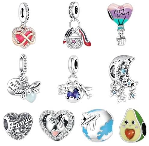 MLPKOI 10 Piezas Charms Abalorios, Joyeria Mujer, Compatible con Europeo Pulsera Collar, Regalo de Joyería, Charms de para Mujeres, Familiares y Amigos