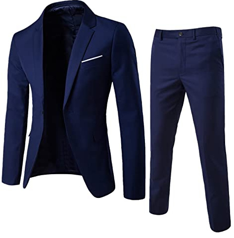 Generisch Traje de hombre Slim de 2 piezas, traje de negocios, boda, fiesta, chaqueta, chaleco y pantalón, abrigo, marine, L