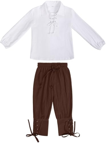 pvucpot Ragazzi Set Medievale Camicia Pantaloni alla Caviglia Costume di Halloween per Bambini Top E Pantaloni Scozzesi Giacobiti Abito Bambina