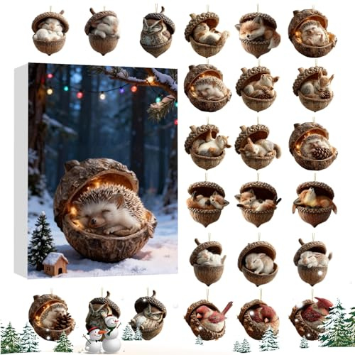 Calendario 'Avvento | 2D animale ciondolo decorativo per la casa | 2D acrilico animale ciondolo calendario di Natale conto alla rovescia – per adulti soggiorno camera da cucina