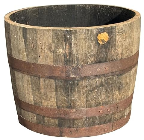 Temesso Extra hohes halbes schottisches Whiskyfass aus Eichenholz - Höhe 50 cm als Pflanzkübel (Natur mit Ablaufbohrungen)