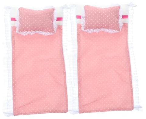 Alasum Ensemble Literie pour Maison de Poupée 2 Pièces avec Drap Rose, Oreiller et Couette, Taille Lit N°3, Accessoires de Chambre Miniature pour Décor Poupée, Couverture et Paquet