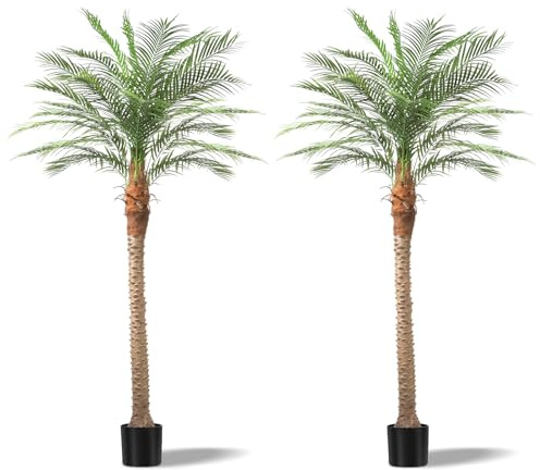 Artificial Phoenix Palm Tree 8ft Tall 2 Set – Large Fake Palm Tree with 18 Adjustable Leaves, Outdoor Indoor Faux Sago Palm Plant for Living Room Patio Poolside Yard Decor
