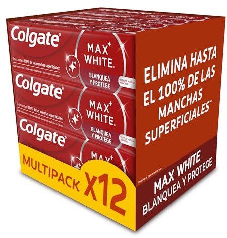 Colgate Max White Blanquea y Protege Pasta Dental 12x75ml | Elimina Manchas, Blanquea y Protege