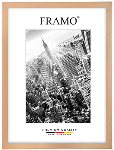 FRAMO Cadre photo en bois 98 x 69 cm sur mesure - Hêtre | Couleur/Taille sélectionnable | verre acrylique antireflet | Cadre pour Puzzle | Photos | affiche