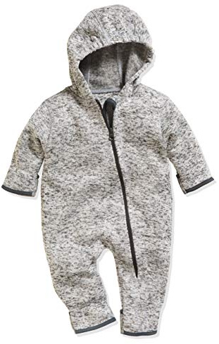 Playshoes Baby fleece-overall, andningsbar unisex jumpsuit för pojkar och flickor med lång dragkedja och huva, färgad kontrasterande, grå stickad fleece, 86