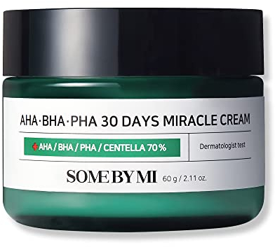 SOME BY MI AHA BHA PHA 30 Days Miracle Cream 60ml - AHA BHA Exfoliating Face Moisturizer - Korean Skincare for Acne Treatment - Pore Care & Skin Smoothing - Tea Tree Face Cream for Acne Prone Skin