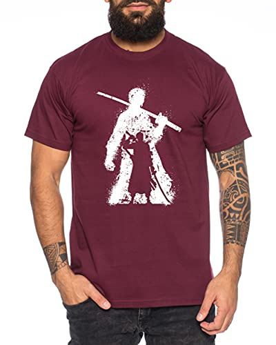 Zorro Bruch One Manga Herren Ruffy T-Shirt Anime Piece, Größe:M, Farbe:Weinrot