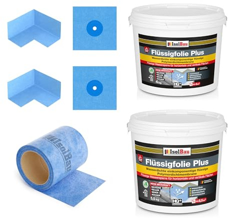 Isolbau Dichtset - Inkl. 1x Flüssigfolie PLUS (9,5 kg), 1x Dichtband (5 m), 2x Innenecken & 2x Manschetten