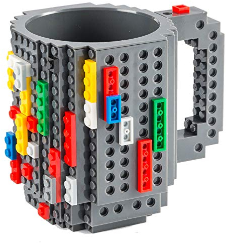 Build on Brick Mug Bausteine Kaffeetasse - Bausteine Tasse Bauklötze Kaffee-Becher 350ml (Grau)