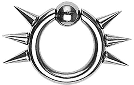 Piercingfaktor BCR Piercing Klemmring Ring mit Stacheln Spikes Kugel Septum Helix Ohr Tragus Intim Intimpiercing Brust Silber 2,4mm x 12mm x 5mm