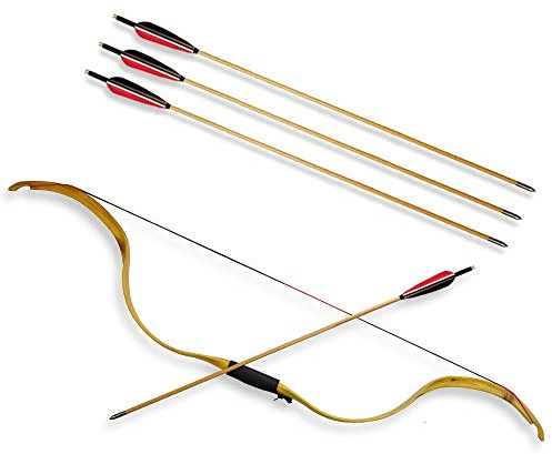 SHARROW Tiro con L'Arco Tradizionale Arco Ricurvo 20lbs Arco in Legno Longbow Fatto a Mano con 3 Frecce per Il Gioco di Pratica di Caccia per Principianti per Adulti (Arco+Frecce)