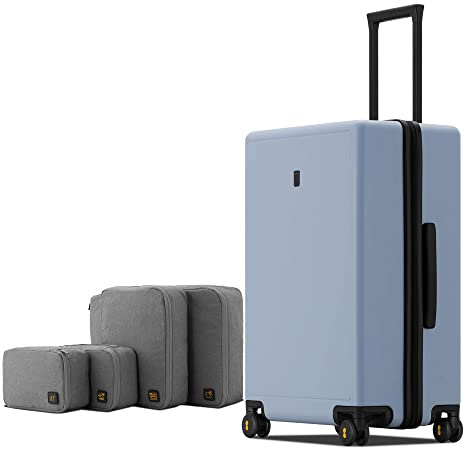 LEVEL8 Koffer Trolley Handgepäck mit Organizer Set 4-teilig, Leicht 100% PC TSA Zahlenschloss 8 Spinner Rollen Hartschalen Reisekoffer Rollkoffer Elegance Matte Design 24 Zoll (66CM,65L,Hell Blau)