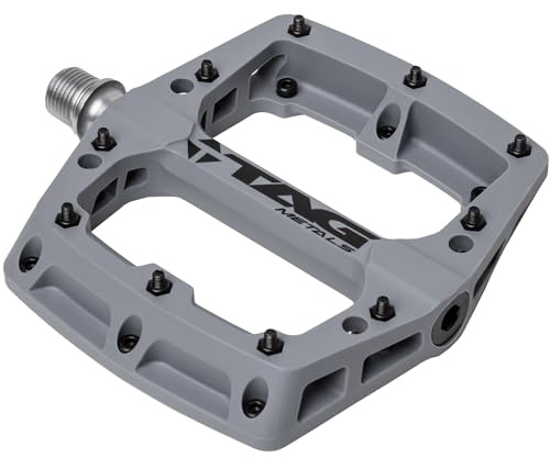TAG Metals T3 Nylon MTB Pedale 9/40.6 cm Achse - Langlebige, leichte Plattformpedale mit Anti-Rutsch-Pins ideal für Mountainbike und BMX (Grau)
