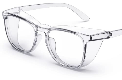 TOREGE Eye Protection Glasses,Fashionable Safety Glasses With Clear No Fog Lenses,Great Safety Goggles For Men&Women(Transparent White&Clear Lens)