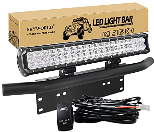 SKYWORLD 50CM 126W Bar Led 4x4 avec Plaque Immatriculation, 12V Câblage Kit