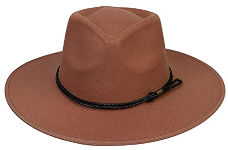 JK Home Wide Brim Fedora-hatt - Panama-keps i ullfilt - One Size Unisex Kvinnor Män - Svart Flätat Läderband