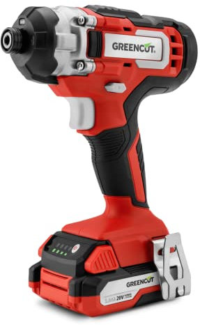 GREENCUT ATD200L - Taladro atornillador de impacto, batería de litio 20V, velocidad 3500rpm, portaherramientas 1/4”, pistola de impacto con batería y cargador incluidos, Luz LED y carga rápida, rojo
