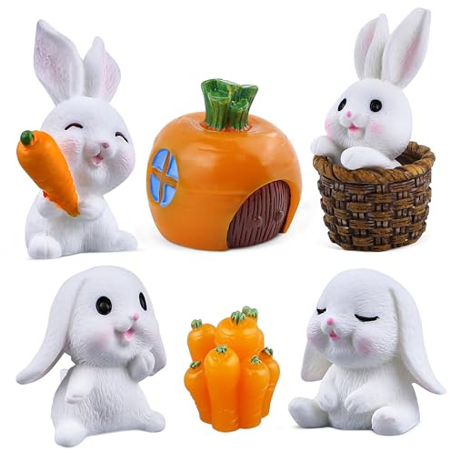 Kukifun 7Pcs Rabbit Figures Cake Topper,Bunny Animal Toys Fairy Garden Mini Figurines Playset for Christmas Easter Kids Birthday Party Favor Supplies