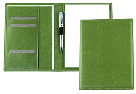 DELMON VARONE - Premium Schreibmappe inkl. Notizblock DIN A5 (50 Blatt) aus veganem Eco Kunstleder Grün - Organizer Konferenzmappe mit Stifthalter & Einsteckfach - Business Organisationsmappe