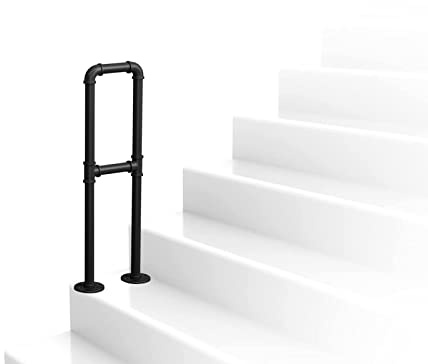 Antourlamm Modern Black Metal Wrought Iron Stair Railing Support Kit - U Shaped Floor Mounted Transitional Handrail Fit 1 Steps, for Decking Terrace Balcony Exterior Garden (Size : 95cm(2.1ft))