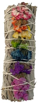 VIE White Sage Smudge Stick with 7 Chakra Flowers 4 Inch (Pack of 1) – Natural Sage for Smudging, Energy Cleansing, Space Purification, Meditation, Yoga & Spiritual Rituals