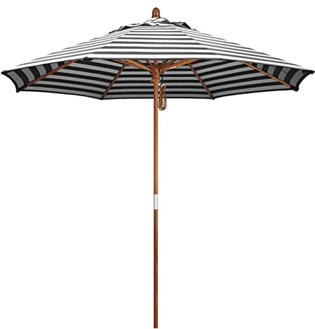Gartenschirm Ø 270 cm, Groß Strandschirm für den Strand, Rund Balkonschirm, UV-beständig Schwarz Weiß Streifen Marktschirm, 8 Rippen, ohne Ständer