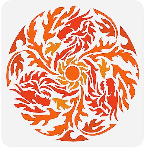 FINGERINSPIRE Drachen Feuer Malschablone 30x30 cm Feuriger Drache Zeichnungsschablone Feuer Schablone Kunststoff Aushöhlungsschablone Zum Malen Auf Wand Holz Möbeln Heimwerker Heimdekoration
