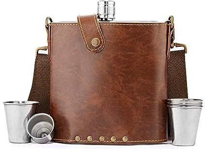 COmaam Flaschen mit Trichter und Bechern, Flaschen for Spirituosen for Herren, 316 Edelstahl, tragbare Reise-Camping-Bar-Werkzeuge, 900 ml