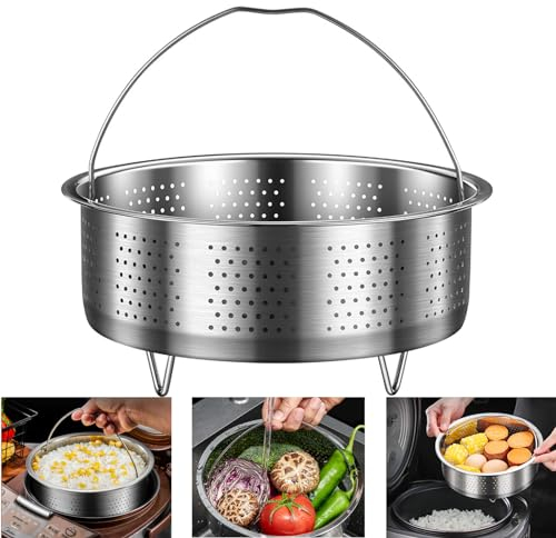 Dampfkorb Einsatz,Edelstahl Dampfgarer Dampfeinsatz für topf, Dünsteinsatz Dampfgarer Topf mit Griff Dampftopf für Dünsten von Gemüse Früchte Eier (Rund 22cm)