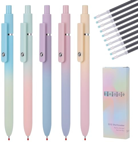 JIANTA 5 st gelbläckpennor med 10 påfyllningar, snabbtorkande pennor, 0,5 mm kulspetspennor, infällbara pennor, japanskt svart bläck släta skrivpennor för daglig skrivning