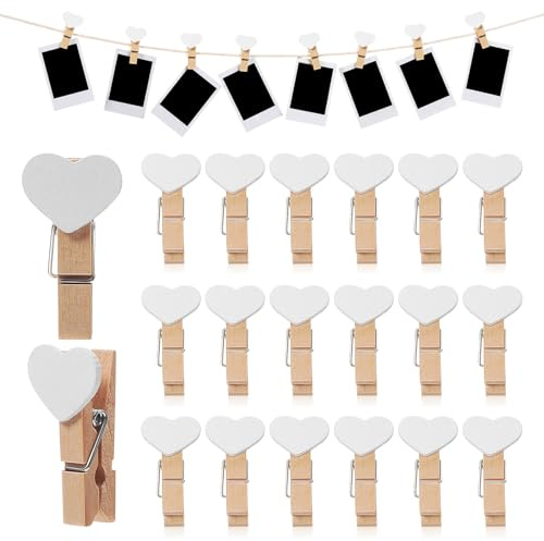 VICASKY 20pcs Herzformige Holzklebestreifen Liebes-Herz Büroklammer Kleine Wäsche Holzklammern Herzförmige Klammer Herzformiger Klebestreifen Liebes-Herz-Klammer