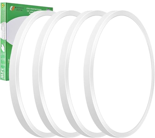 4PK 15.8 Inch LED Flush Mount Ceiling Light, 32W, 3480LM, 3000K/4000K/6000K CCT Selectable, Round Flat Panel Light Low Profile Ceiling Light Fitures for Hallway, Kitchen, Bedroom, Laundry Room