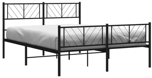 vidaXL Bettgestell, Bettrahmen mit Kopfteil Fußteil, Metallbett Bett mit Lattenrost, Doppelbett Gästebett Schlafzimmer, Metall Schwarz 120x190cm
