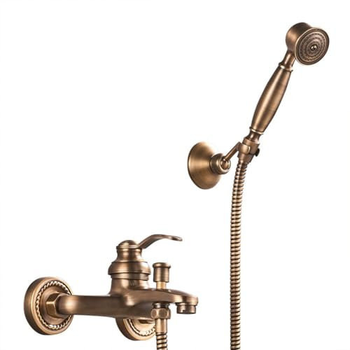 Rubinetto Vasca Da Bagno - Antico Ottone Monocomando Parete Miscelatore Vasca Da Bagno Doccia, Con Doccetta