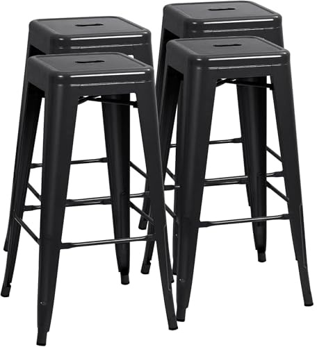 JUMMICO 30 Inches Metal Bar Stools Industrial Barstools Stackable High Backless Stools Vintage Indoor Outdoor Stackable Kitchen Stools