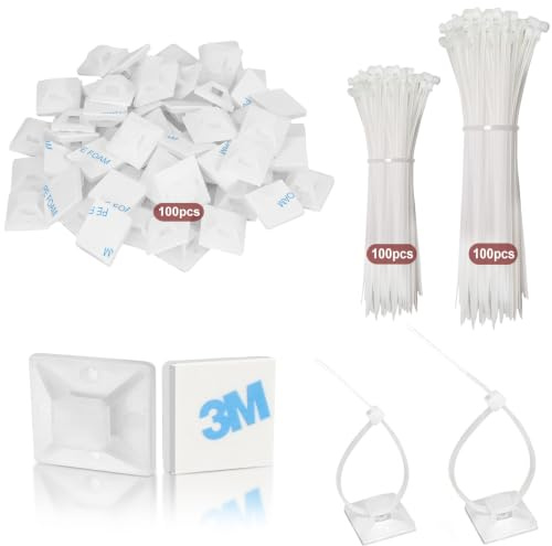 300 Stück Klebesockel für Kabelbinder Weiß, 120mm+150mm Kabelbinder und 20×20mm Selbstklebende Klebepads Set, Nylon Kabelbefestigung Kabelhalter Kabelclips Klebe Halter für Heim & Büro