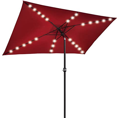 OZBME Parasol de Jardin avec Lampes solaires, Grand Parasol rectangulaire de 2 x 3 m, pour Table de terrasse, Piscine, marché extérieur avec Inclinaison et manivelle (Couleur : Marron) (Rouge)