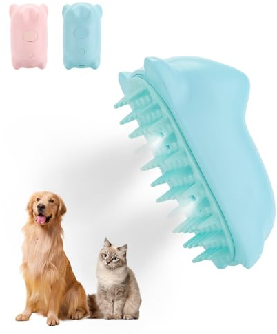 Chinoket Dampf Haarbürste für Hunde und Katzen,3-in-1-Dampfbürste Katze Spray Massage Kammkatzenkamm,Pflege Bürste Haustier Haar Entfernung Kamm für Katze und Hund ，2 Spritzöffnung（Blau）