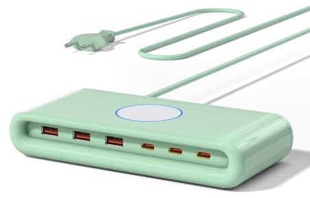 WUKUR Caricatore USB Multiplo 100W,65W Laptop Caricabatterie,6 Port Stazione di Ricarica USB-C Multipla Carica Rapida per MacBook Air/Pro Laptop iPhone iPad Samsung (verde)