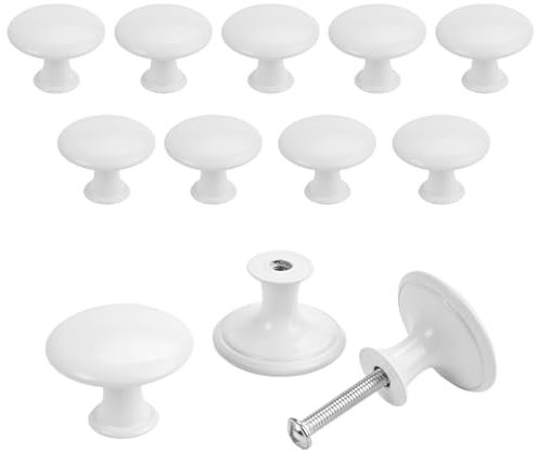 12 Piezas Pomos Armario, Tiradores para Cajones, 30mm Pomos de Armario Redondos Blancos, Tiradores para Cajones Pomo para Armario Redondo Perillas Vintage Tirador para Cocina, Dormitorio, BañO