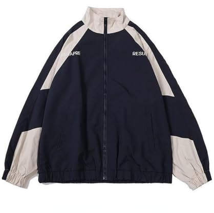 Agiyenna veste de Sport Tendance pour Homme Y2K Survêtement Fermeture Éclair Manteau D'hiver Col Montant Hip Hop Manteau de Transition Décontracté