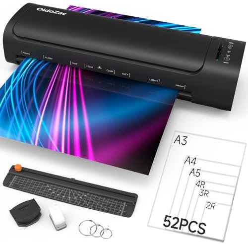 A3 Laminiergerät, 60s Quick Warm-up Laminiermaschine mit 52 Laminierblättern 13-Zoll-Kalt-Heiß-Laminierung 9 in-1 Laminiergerät mit Papierschneider Eckenabrunder für Büro Schule Geschäft Hausgebrauch