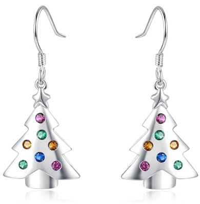 Loutade Weihnachten Ohrringe Silber 925 - Sterling Silber Damen Weihnachtsbaum Ohrhänger Mit Zirkonia, Hypoallergen Hängend, Leicht Für Freundin Mädchen