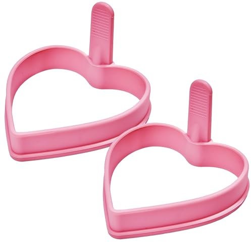 Lot de 2 moules à crêpes en silicone en forme de cœur pour pancakes en forme de cœur – Rose